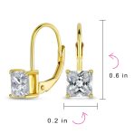 Imitation Amethyst Purple Princess Cut Solitaire AAA CZ Drop Earrings Leverback - Image 24