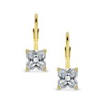 Imitation Amethyst Purple Princess Cut Solitaire AAA CZ Drop Earrings Leverback - Image 12
