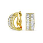Art Deco Style Cocktail CZ Cubic Zirconia Half Hoop Baguette Earrings Clip On