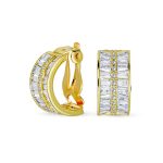 Art Deco Style Cocktail CZ Cubic Zirconia Half Hoop Baguette Earrings Clip On