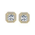 CZ Halo Princess Cut Cubic Zirconia Statement Stud Clip On Earrings Gold Plated - Image 2