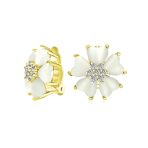 Romantic Cat Eye Heart-Shaped Petals Flower Clip-On Earrings Gold Plated For Non-Pierced