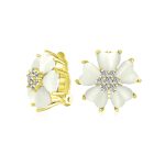 Romantic Cat Eye Heart-Shaped Petals Flower Clip-On Earrings Gold Plated For Non-Pierced