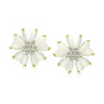 Romantic Cat Eye Heart-Shaped Petals Flower Clip-On Earrings Gold Plated For Non-Pierced - Image 2