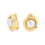 Twist Braided Rope Clip-On Earrings with Simulated Pearl Silver Gold Plated - Image 2