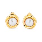 Twist Braided Rope Clip-On Earrings with Simulated Pearl Silver Gold Plated - Image 5