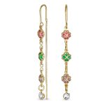 Delicate Pastel Crystal Dangle Earrings with Heart & Clover 18K Gold Plated