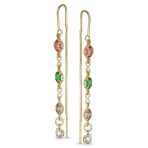Delicate Pastel Crystal Dangle Earrings with Heart & Clover 18K Gold Plated - Image 2