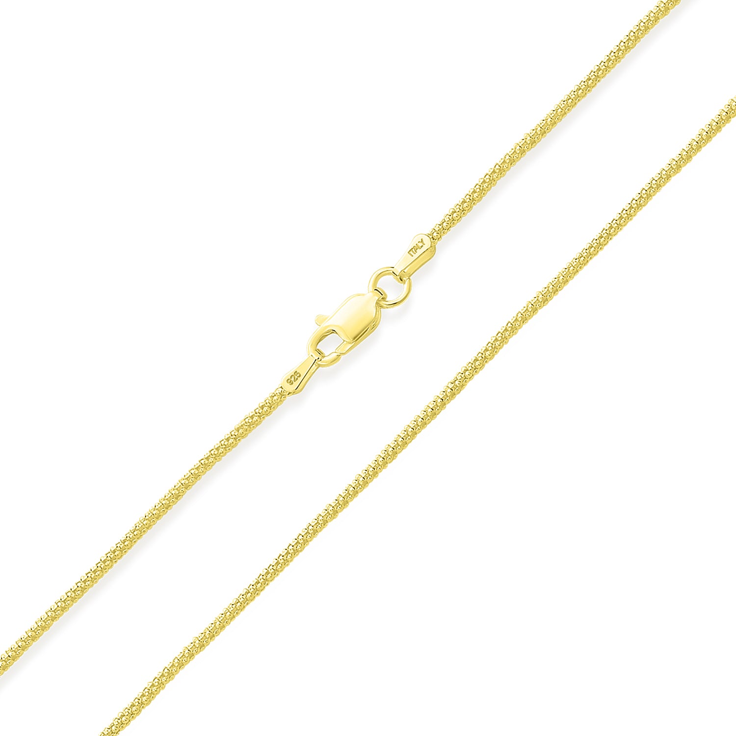gold-coreana-popcorn-italian-chain-necklace_sstr-cor-16-gv_1 Slender 3MM Caviar Coreana Popcorn Chain Necklace Gold Plated Sterling Silver - Image 1