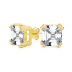 Asscher Cut CZ Stud Earrings in Gold Sterling Silver - Image 3