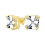 Asscher Cut CZ Stud Earrings in Gold Sterling Silver