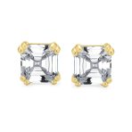 Asscher Cut CZ Stud Earrings in Gold Sterling Silver - Image 6