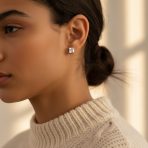 Asscher Cut CZ Stud Earrings in Gold Sterling Silver - Image 9