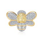 Insect Two-Tone Bumble Bee Brooch Pin Yellow White CZ Gold Rhodium Plated Brass