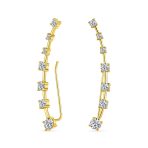 CZ Curved Crawlers Wire Cubic Zirconia Ear Cuff Cartilage Earring Gold Plated