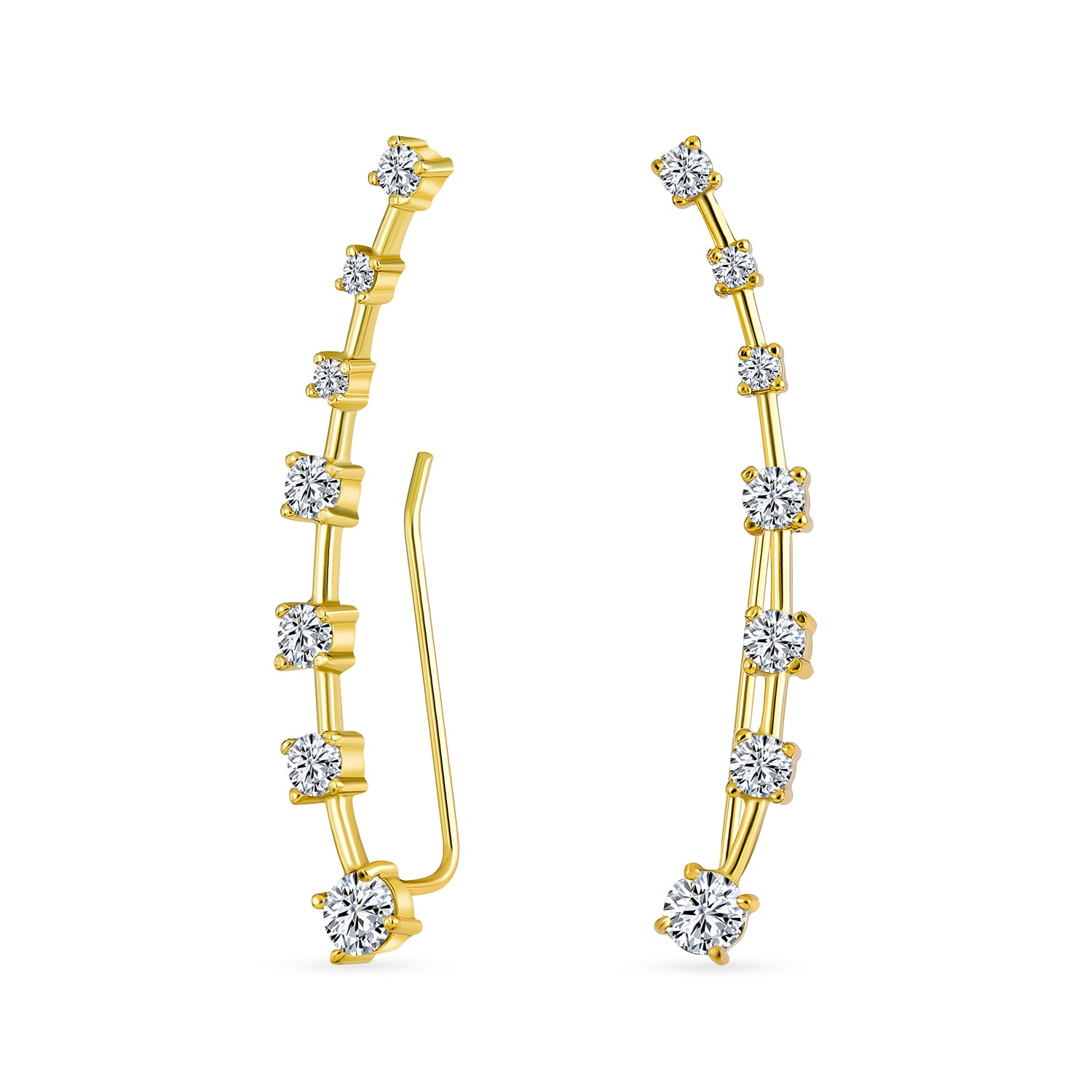 gold-cz-climber-earrings-pin-pfs-52-2213_1 CZ Curved Crawlers Wire Cubic Zirconia Ear Cuff Cartilage Earring Gold Plated - Image 1