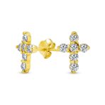 Petite Religious CZ Cross Stud Earrings in Gold Plated Sterling Silver