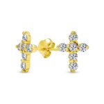 Petite Religious CZ Cross Stud Earrings in Gold Plated Sterling Silver
