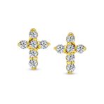Petite Religious CZ Cross Stud Earrings in Gold Plated Sterling Silver - Image 3