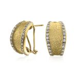 Matte Hammered Shrimp Half Hoop Earrings Pave Edge CZ Silver Plated - Image 2