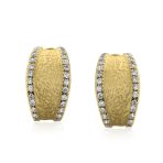 Matte Hammered Shrimp Half Hoop Earrings Pave Edge CZ Silver Plated - Image 4