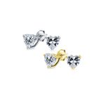 Set of 2 Cubic Zirconia .5CT Solitaire Heart Shaped CZ Stud Earrings Gold .925 Sterling Silver 5MM