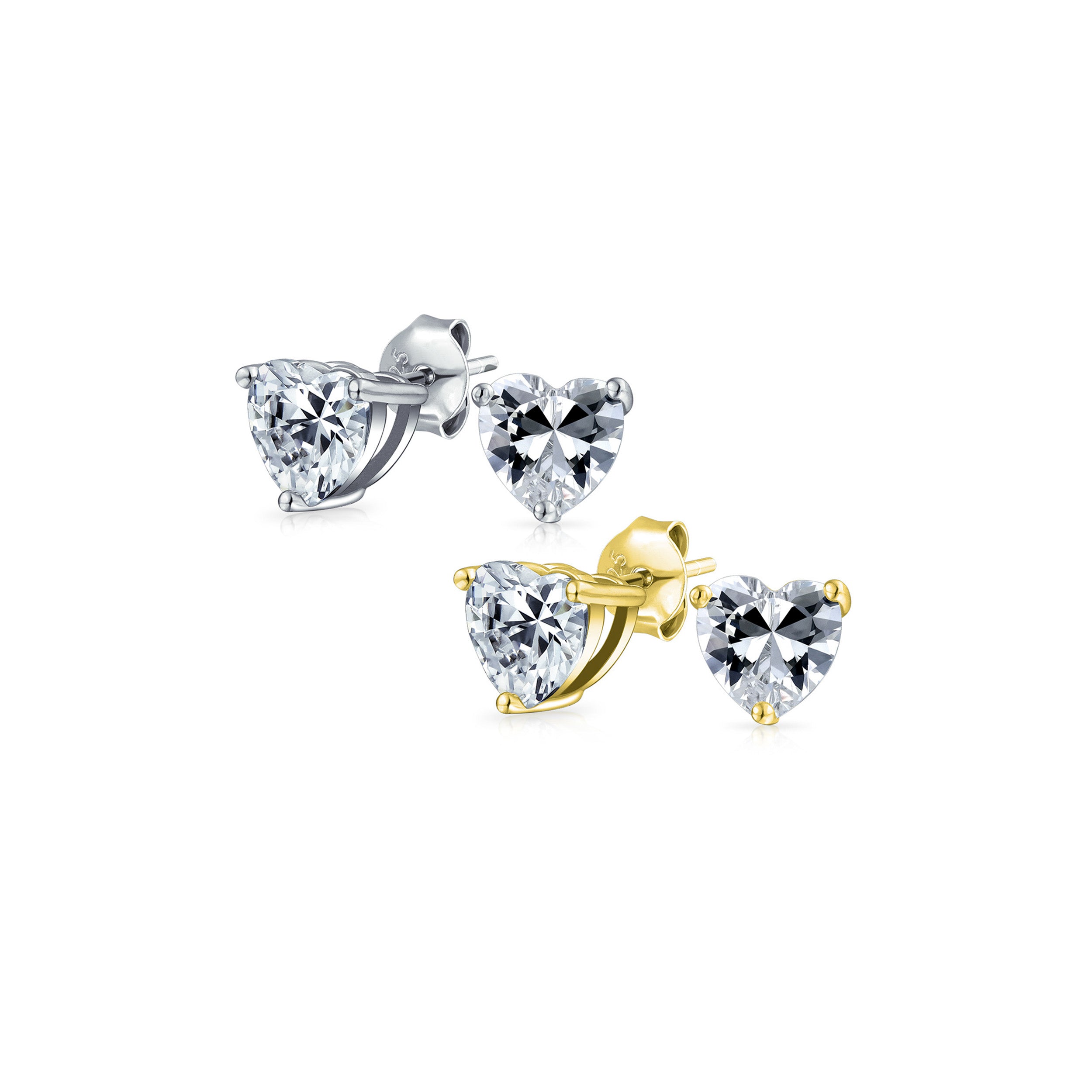 gold-cz-heart-stud-earrings-zdc-heartstud-5m-set-az Set of 2 Cubic Zirconia .5CT Solitaire Heart Shaped CZ Stud Earrings Gold .925 Sterling Silver 5MM - Image 1