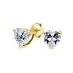 Set of 2 Heart CZ Solitaire Stud Earrings 1CT Sterling & 2CT Gold Plated Silver - Image 5