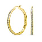 Black Cubic Zirconia Pave CZ Hoop Earrings Silver 1.5 Inch - Image 2