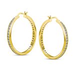 Black Cubic Zirconia Pave CZ Hoop Earrings Silver 1.5 Inch - Image 5