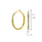 Black Cubic Zirconia Pave CZ Hoop Earrings Silver 1.5 Inch - Image 10