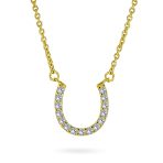 CZ Pave Cubic Zirconia Horseshoe Pendant Necklace 14K Gold Plated Silver - Image 2