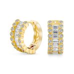Art Deco Style Royal Blue Clear CZ Edge Cubic Zirconia Huggies Mini Hoop Earrings