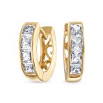 Unisex Small CZ Hoop Earrings in Gold-Plated Sterling Silver Multi-Color Options - Image 2
