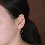Pave CZ Heart Shape Ear Cuff Cartilage & Stud Earring Gold Plated .925 Sterling Silver - Image 4