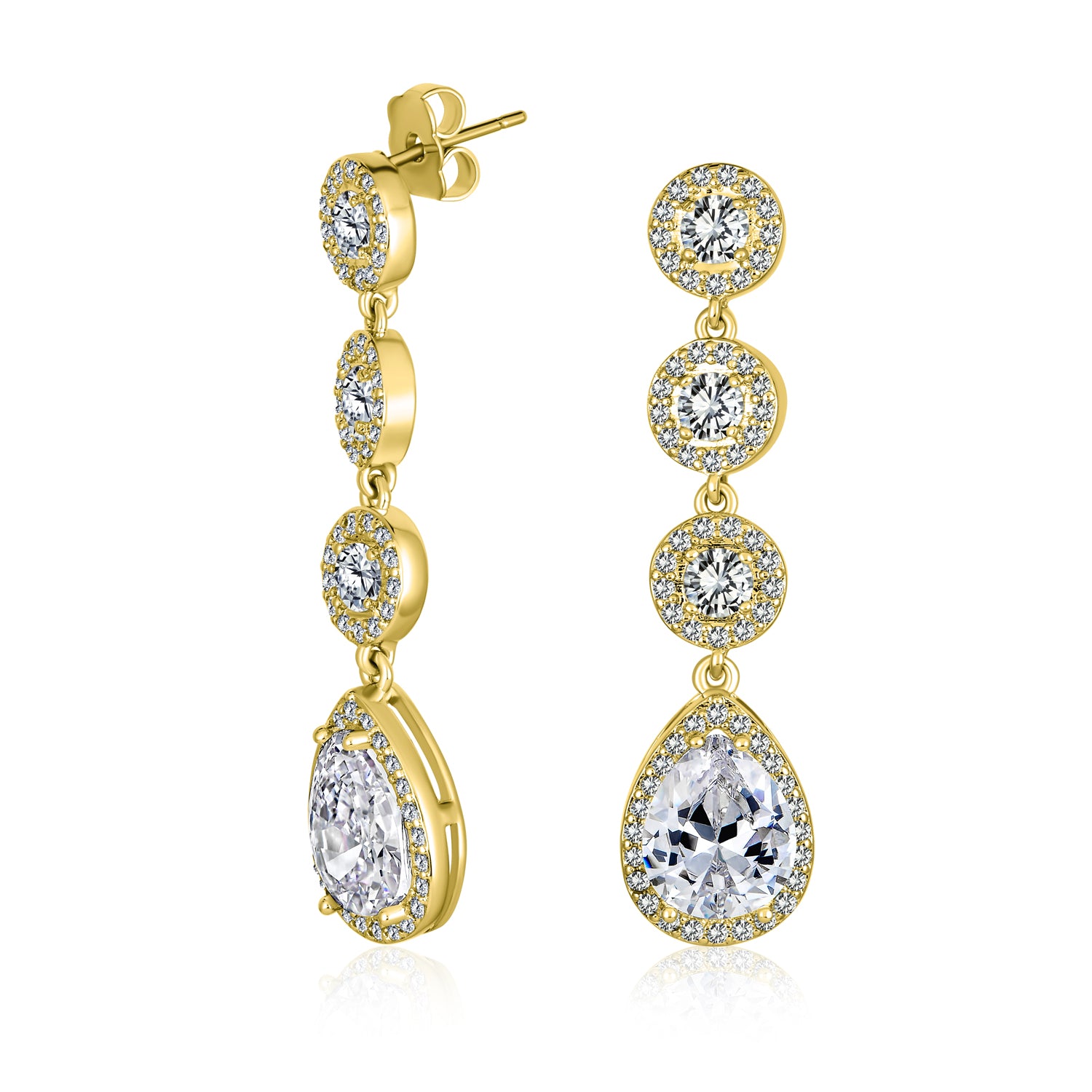 gold-cz-pave-dangle-earrings-dt-ge2693-g Classic Bridal Triple Round Pave CZ Dangle Chandelier Earrings GoldSilver Plated - Image 1