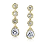 Classic Bridal Triple Round Pave CZ Dangle Chandelier Earrings GoldSilver Plated - Image 3
