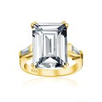 10CT Solitaire Emerald-Cut CZ Cubic Zirconia Statement Engagement Ring Gold Plated Sterling Silver - Image 2