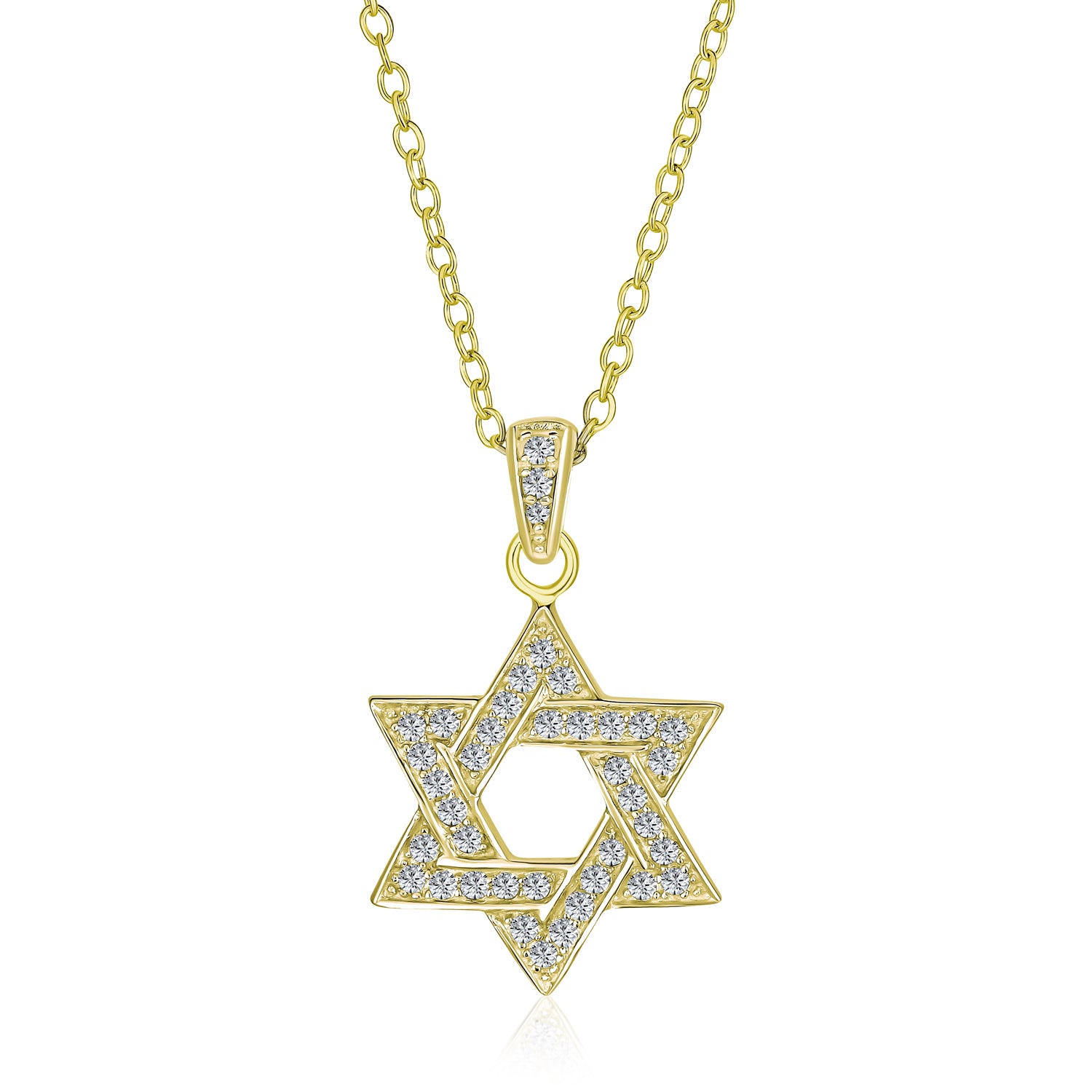 gold-cz-star-of-david-jewish-necklace-pendant-pfs-53-1474_1 Cubic Zirconia Star of David Pendant Necklace 14K Gold Plated Silver Jewish Gift - Image 1