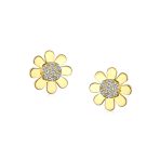 Tiny Petite CZ Stud Earrings, 14K Gold Sunflower Daisy Design, Secure Screw Back - Image 2