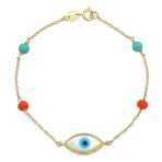 Protection Amulet Good Luck Charm Evil Eye Bracelet Gold Plated Silver 7 Inch