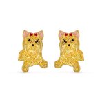 Best Friend Animal Pink Bow Yorkshire Stud Earrings Gold - Image 2