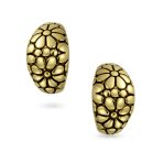 Set of 2 Wide Shrimp Half Hoop Flower Clip On Earrings For Non Pierced Ears Oxidized Gold & Silver - Image 2