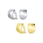 Set of 2 Dome Half Hoop Clip-On Earrings Non-Pierced Gold