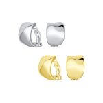 Set of 2 Dome Half Hoop Clip-On Earrings Non-Pierced Gold