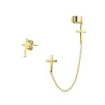 Religious Cross Ear Cuff Cartilage Earring Set .925 Sterling Silver