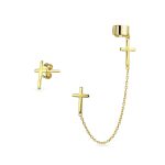 Religious Cross Ear Cuff Cartilage Earring Set .925 Sterling Silver
