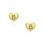 Initial A-Z Real 14K Gold Mini Solid Heart Stud Earrings - Image 30