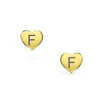 Initial A-Z Real 14K Gold Mini Solid Heart Stud Earrings - Image 34