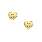 Initial A-Z Real 14K Gold Mini Solid Heart Stud Earrings - Image 35